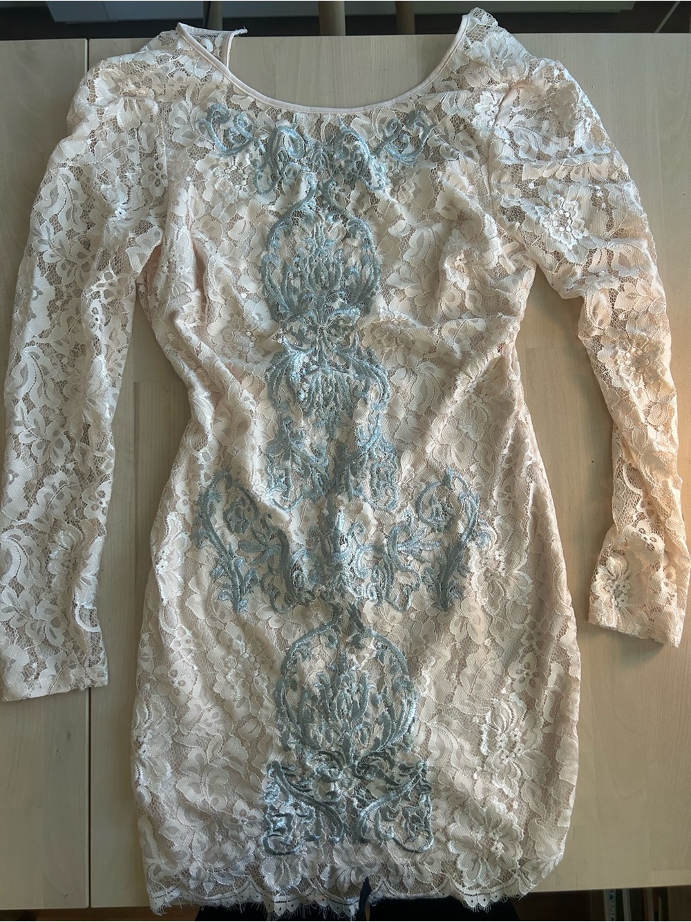 Bebe Ivory Lace Embroidered Bodycon Dress